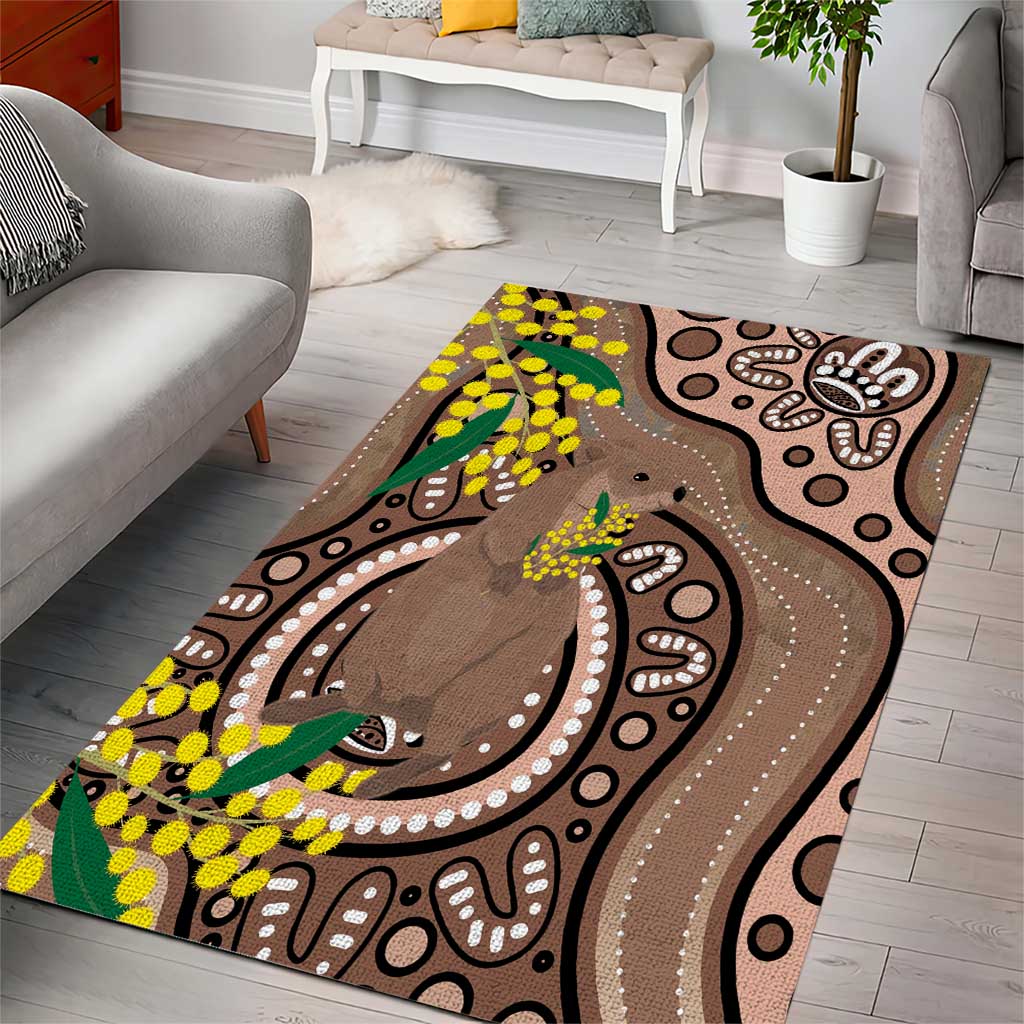 Australia Cute Quokka Area Rug Indigenous Art With Golden Wattle