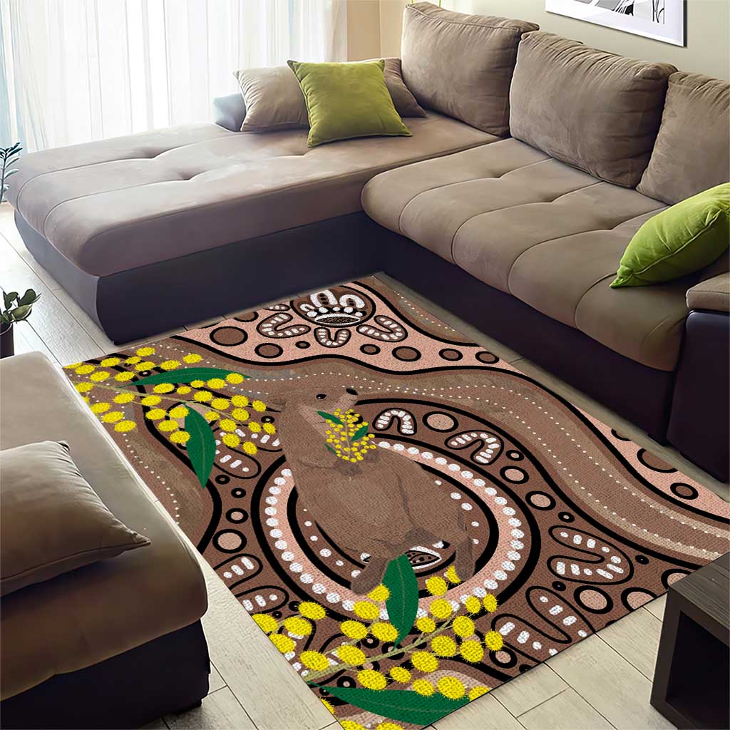 Australia Cute Quokka Area Rug Indigenous Art With Golden Wattle