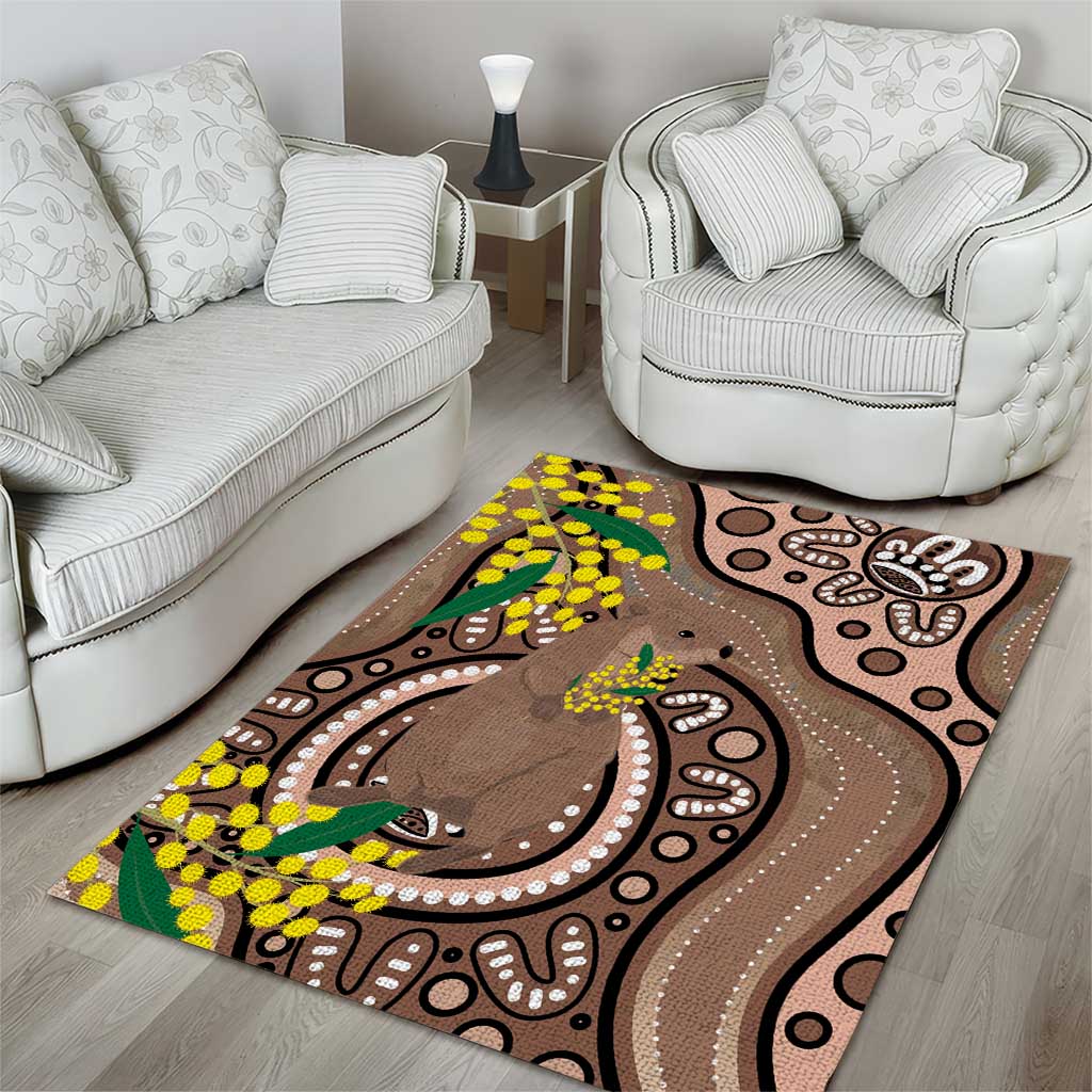 Australia Cute Quokka Area Rug Indigenous Art With Golden Wattle