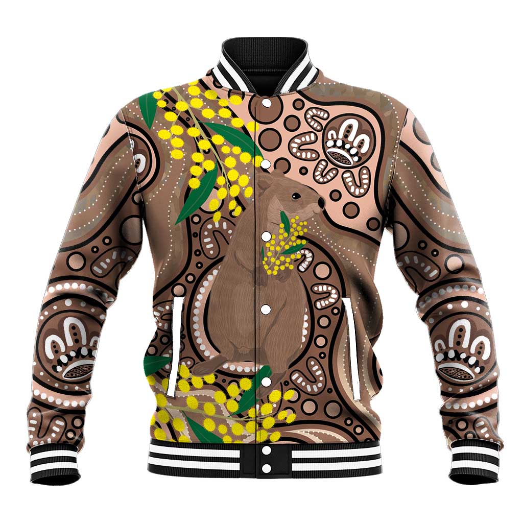 Australia Cute Quokka Baseball Jacket Indigenous Art With Golden Wattle