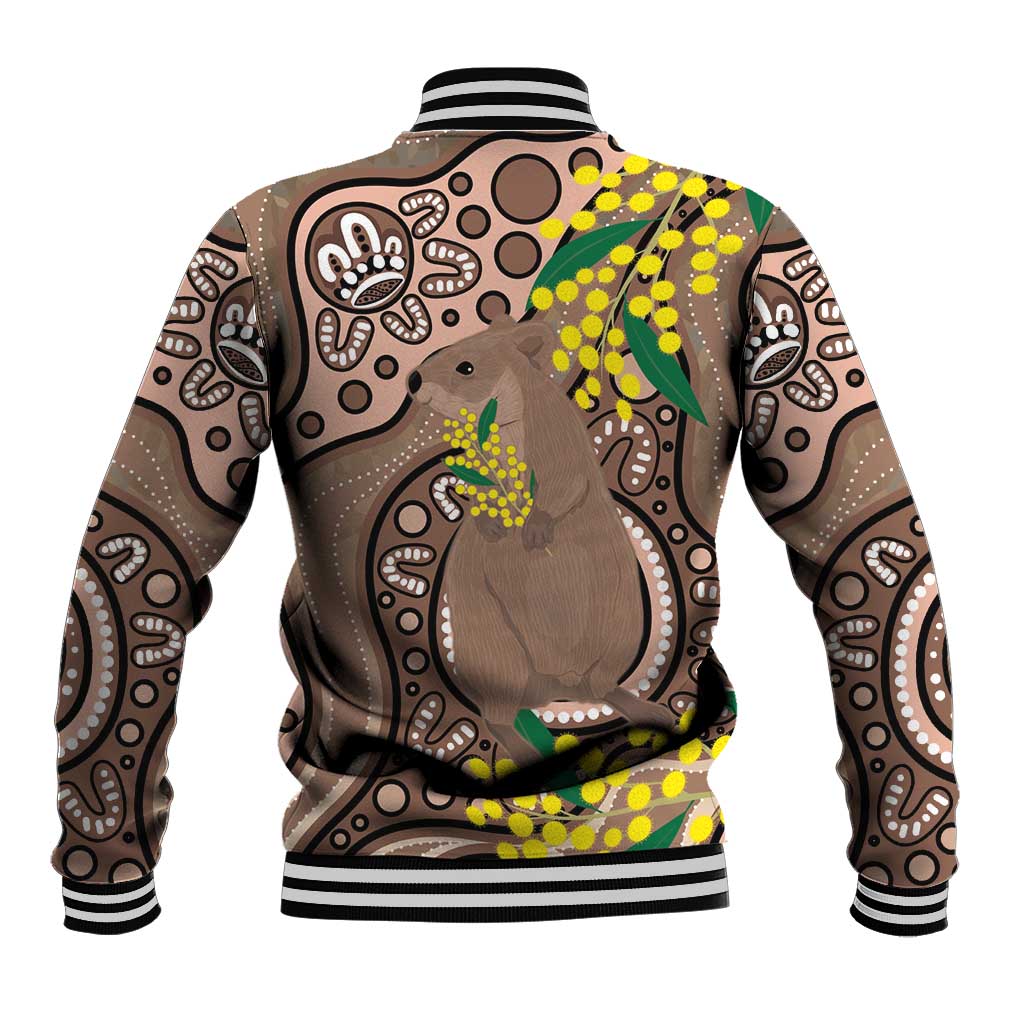 Australia Cute Quokka Baseball Jacket Indigenous Art With Golden Wattle