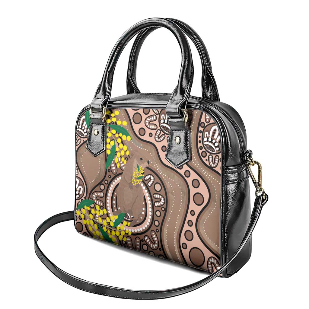 Australia Cute Quokka Shoulder Handbag Indigenous Art With Golden Wattle