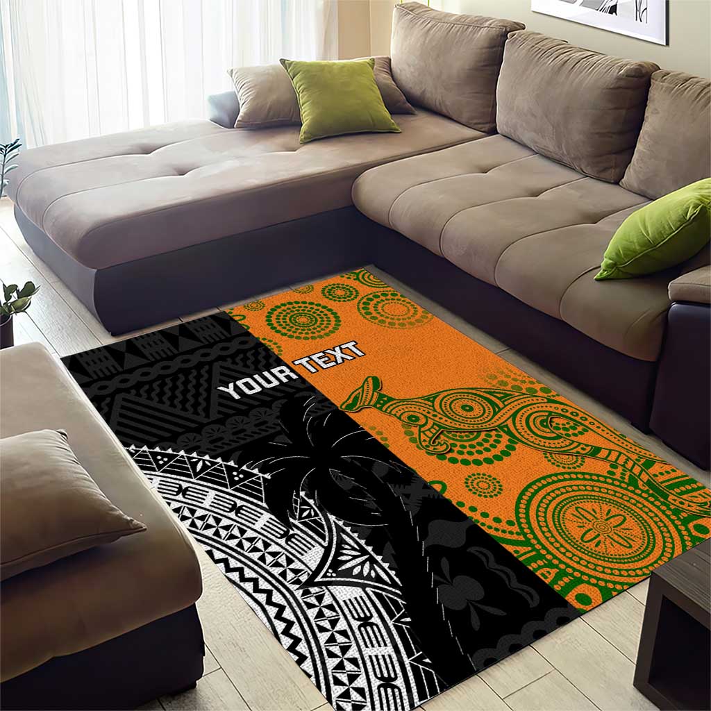 Custom Fiji And Australia Rugby Area Rug Fijian Tapa Pattern With Aussie Aboriginal Art