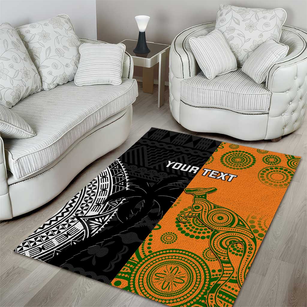 Custom Fiji And Australia Rugby Area Rug Fijian Tapa Pattern With Aussie Aboriginal Art