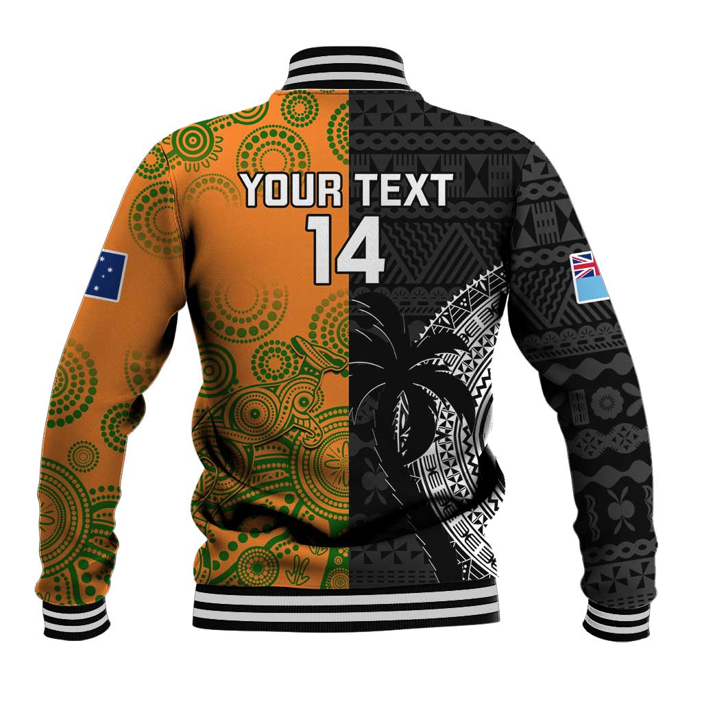 Custom Fiji And Australia Rugby Baseball Jacket Fijian Tapa Pattern With Aussie Aboriginal Art