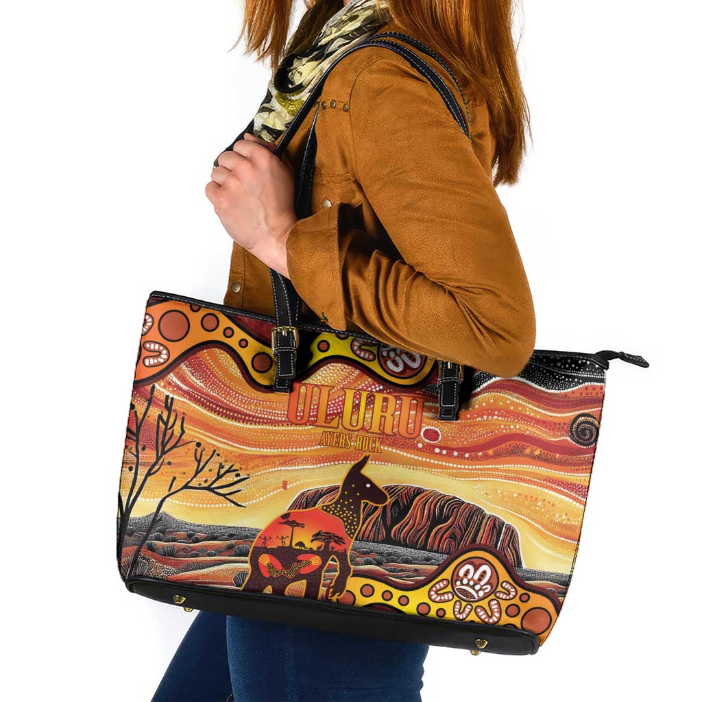 Northern Territory Uluru Leather Tote Bag Ayers Rock Kangaroo Aboriginal Art