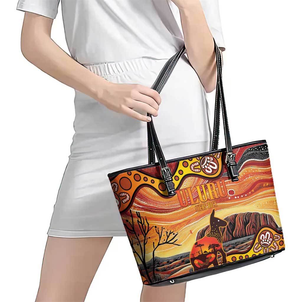 Northern Territory Uluru Leather Tote Bag Ayers Rock Kangaroo Aboriginal Art