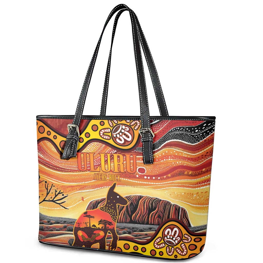 Northern Territory Uluru Leather Tote Bag Ayers Rock Kangaroo Aboriginal Art