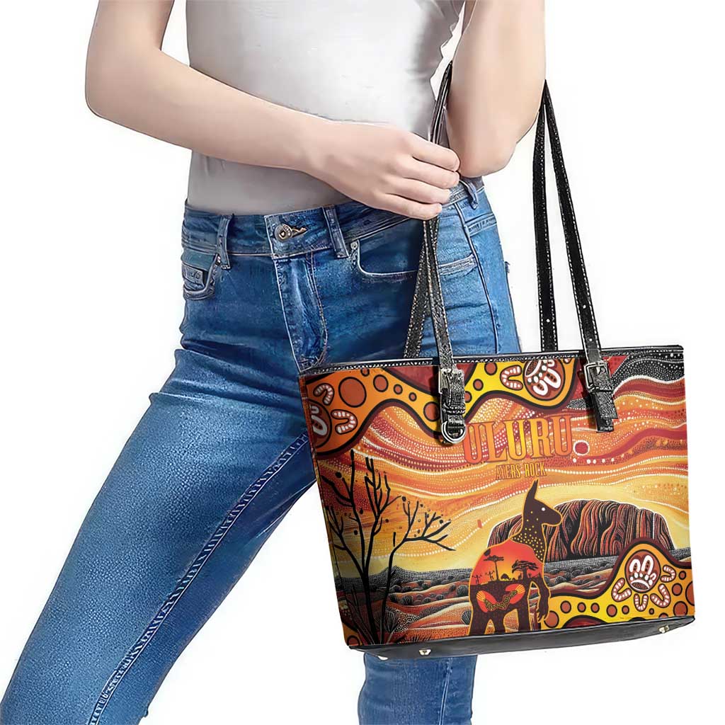 Northern Territory Uluru Leather Tote Bag Ayers Rock Kangaroo Aboriginal Art