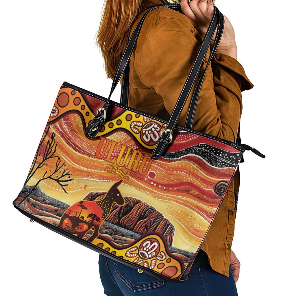 Northern Territory Uluru Leather Tote Bag Ayers Rock Kangaroo Aboriginal Art