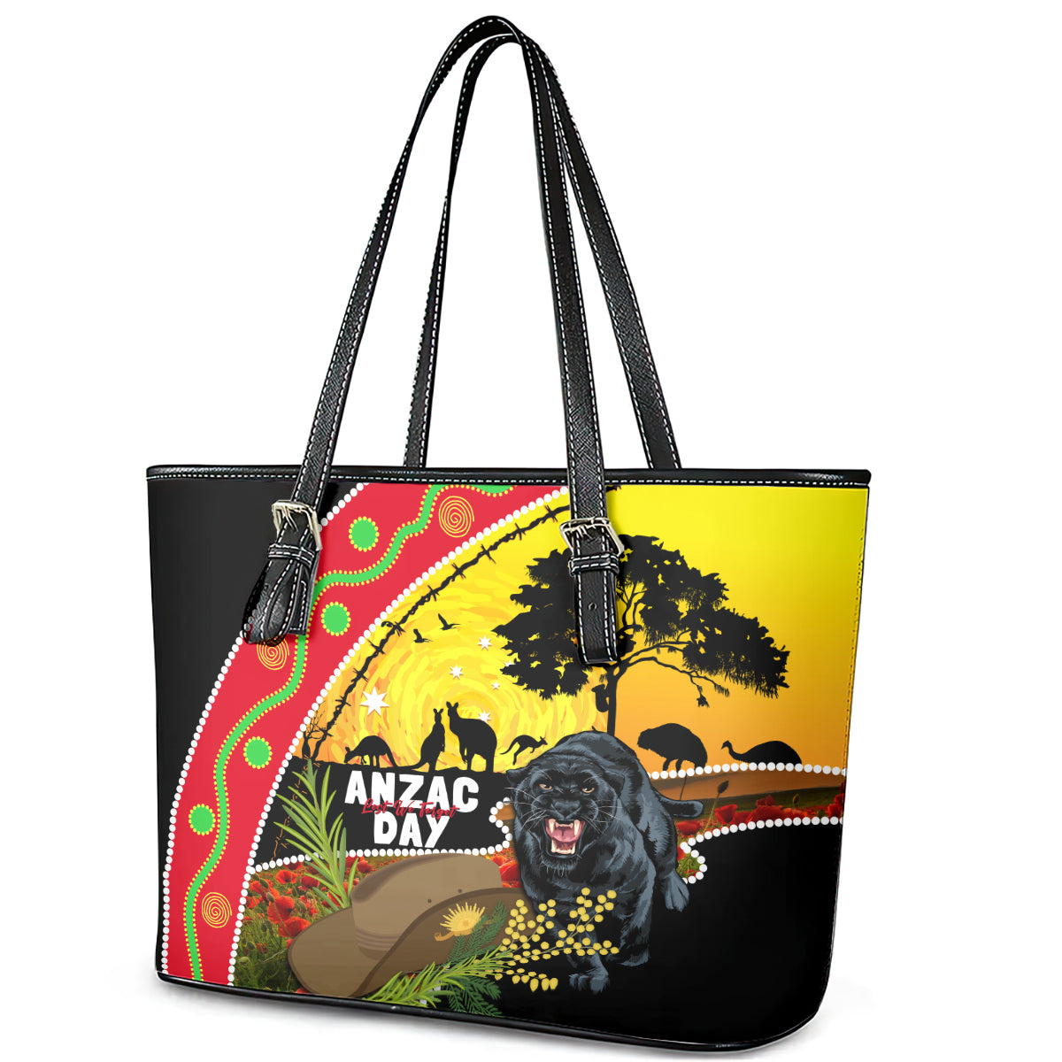 Panthers ANZAC Day Leather Tote Bag Pennies Mascot Rosemary Starring Night Style