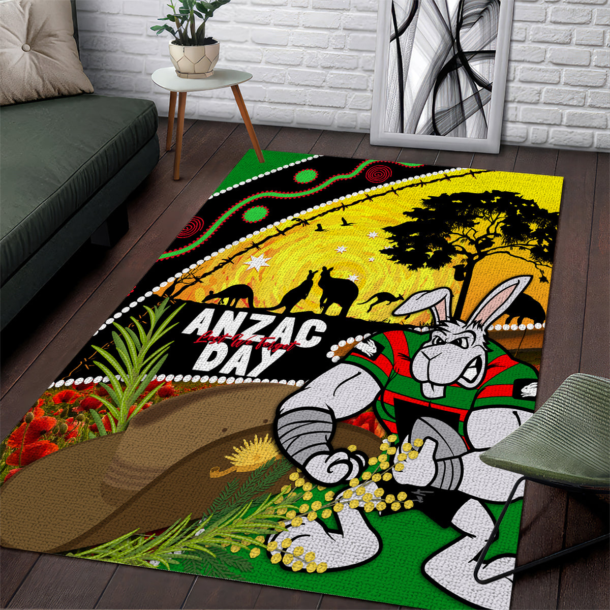 Rabbitohs ANZAC Day Area Rug Souths Mascot Rosemary Starring Night Style