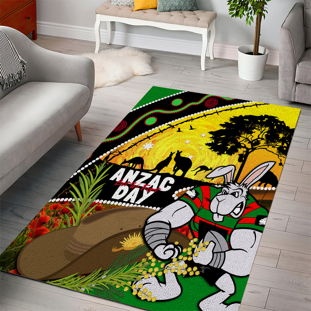 Rabbitohs ANZAC Day Area Rug Souths Mascot Rosemary Starring Night Style