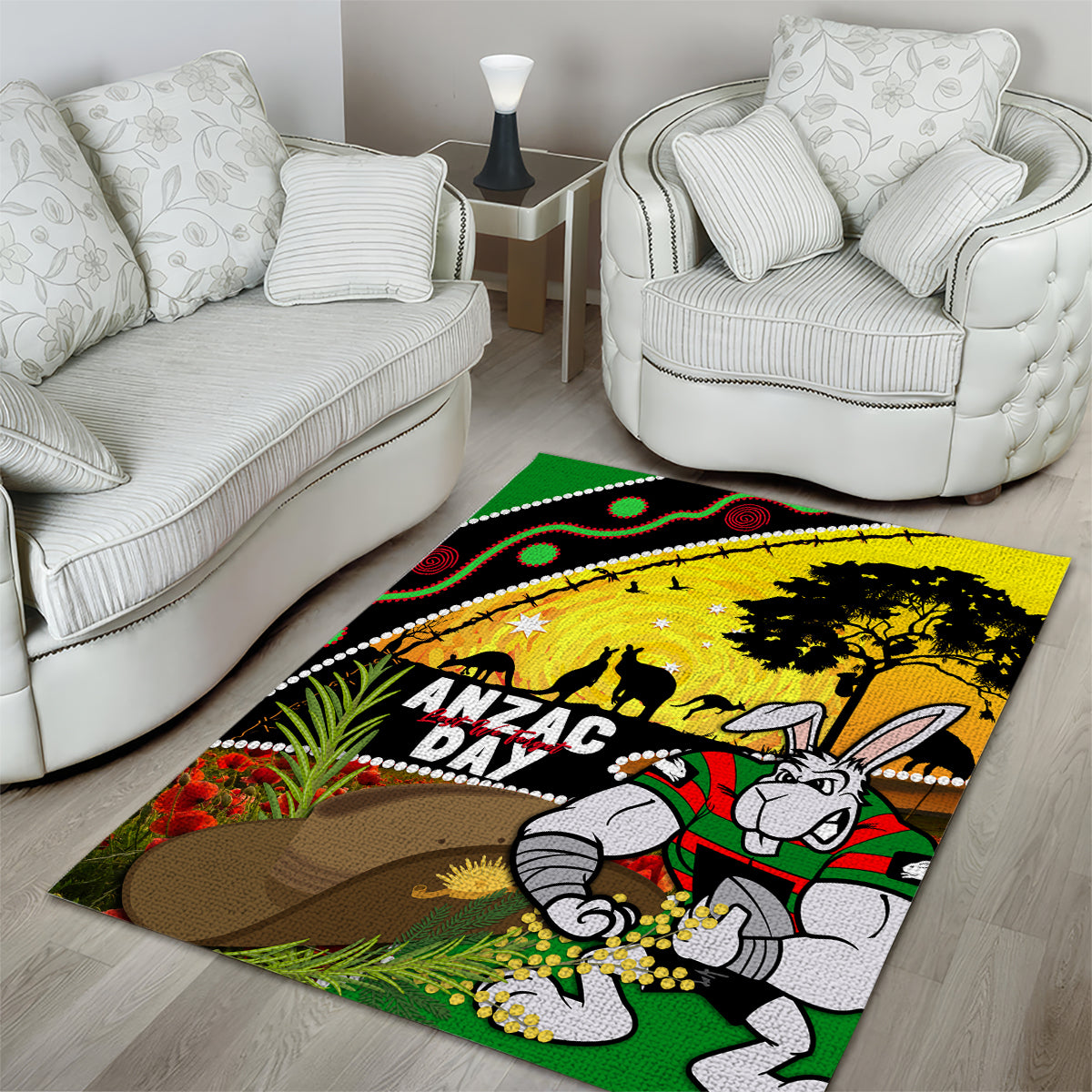 Rabbitohs ANZAC Day Area Rug Souths Mascot Rosemary Starring Night Style