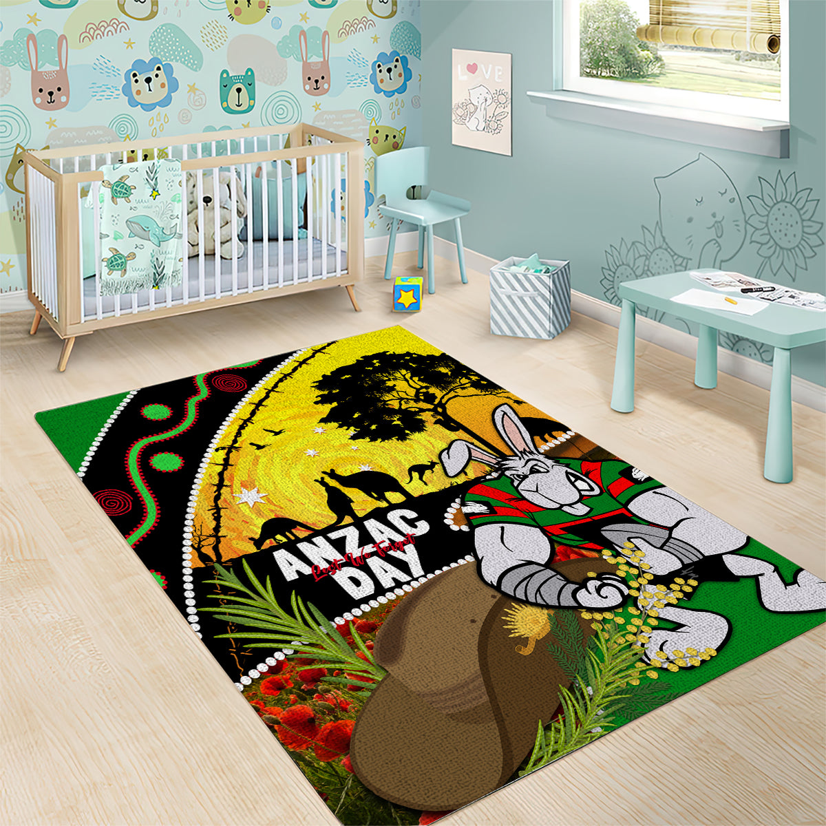 Rabbitohs ANZAC Day Area Rug Souths Mascot Rosemary Starring Night Style