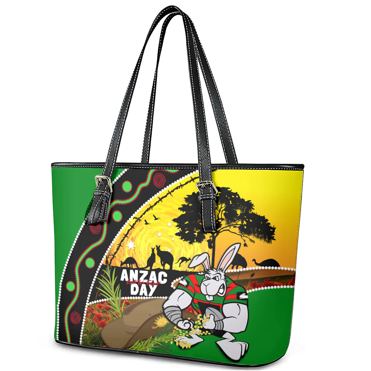 Rabbitohs ANZAC Day Leather Tote Bag Souths Mascot Rosemary Starring Night Style