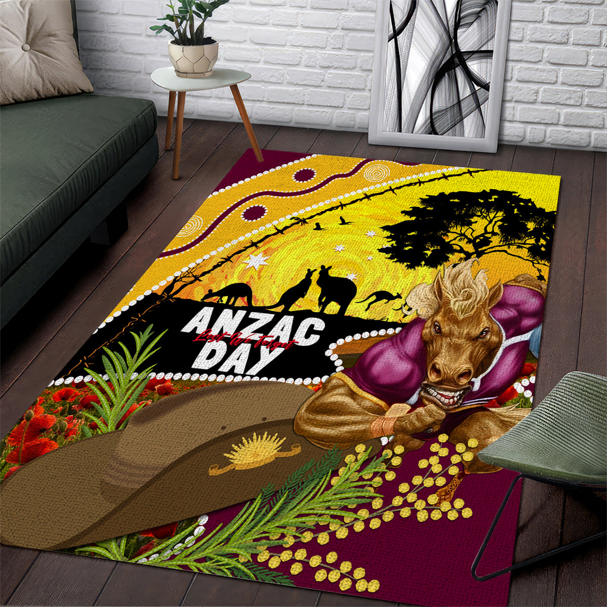 Broncos ANZAC Day Area Rug Mascot Rosemary Starring Night Style