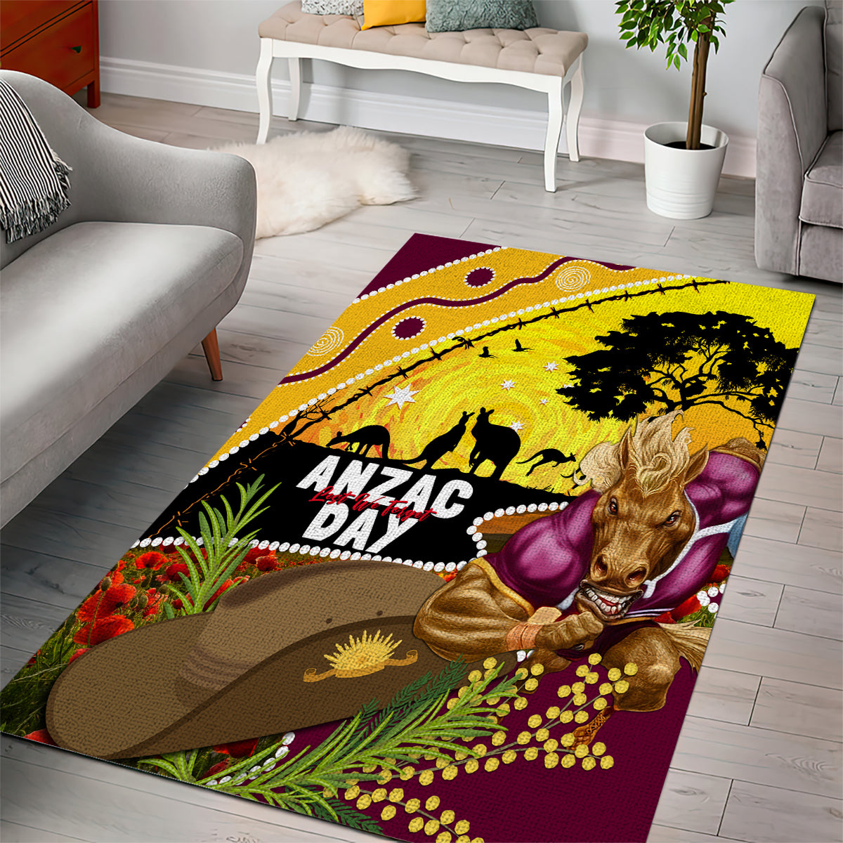 Broncos ANZAC Day Area Rug Mascot Rosemary Starring Night Style