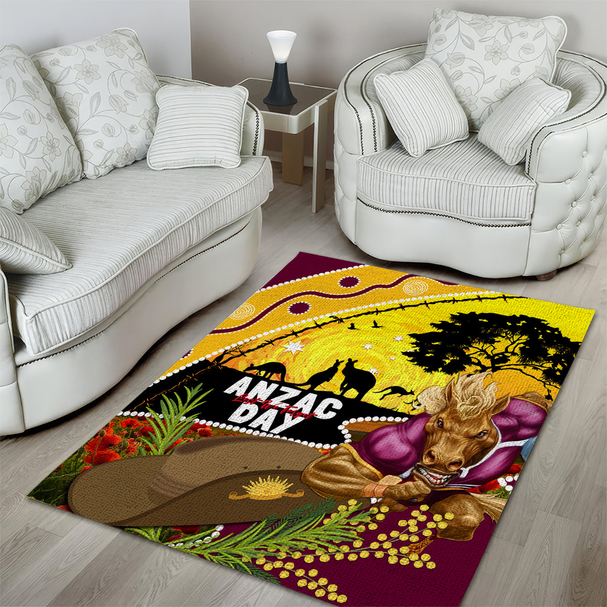 Broncos ANZAC Day Area Rug Mascot Rosemary Starring Night Style