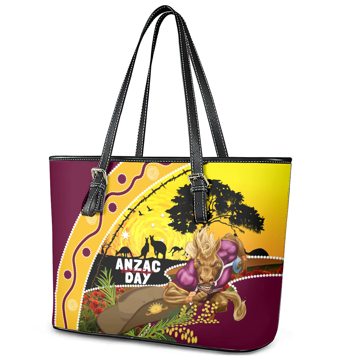 Broncos ANZAC Day Leather Tote Bag Mascot Rosemary Starring Night Style