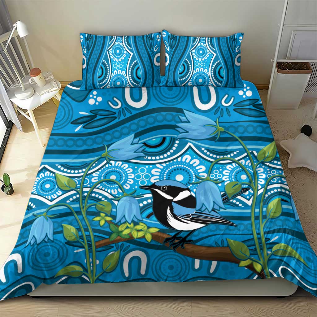 Australia Bluebell Creeper With Superb Blue Wren Bedding Set Aboriginal Art