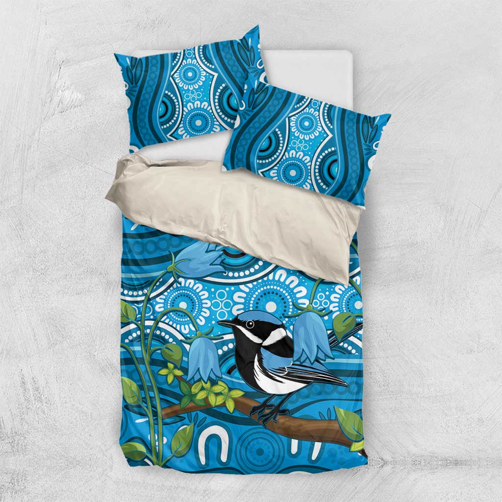 Australia Bluebell Creeper With Superb Blue Wren Bedding Set Aboriginal Art