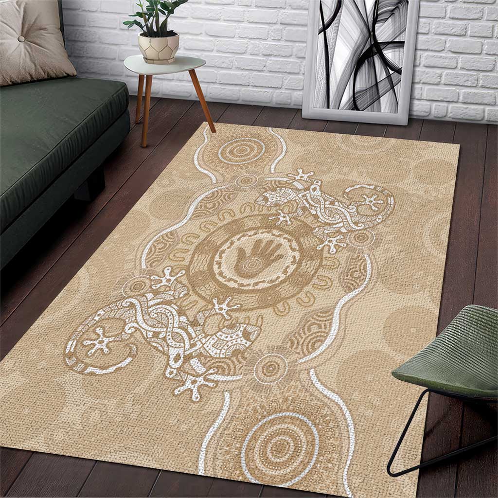 Beige Australia Lizard With Aboriginal Art Area Rug