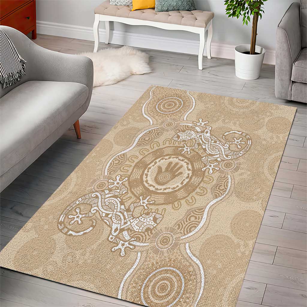 Beige Australia Lizard With Aboriginal Art Area Rug