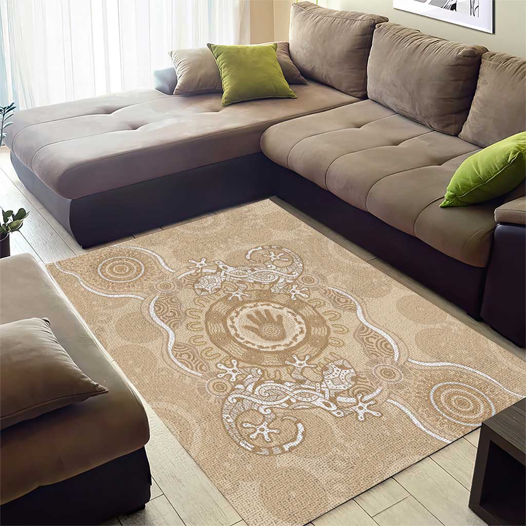 Beige Australia Lizard With Aboriginal Art Area Rug