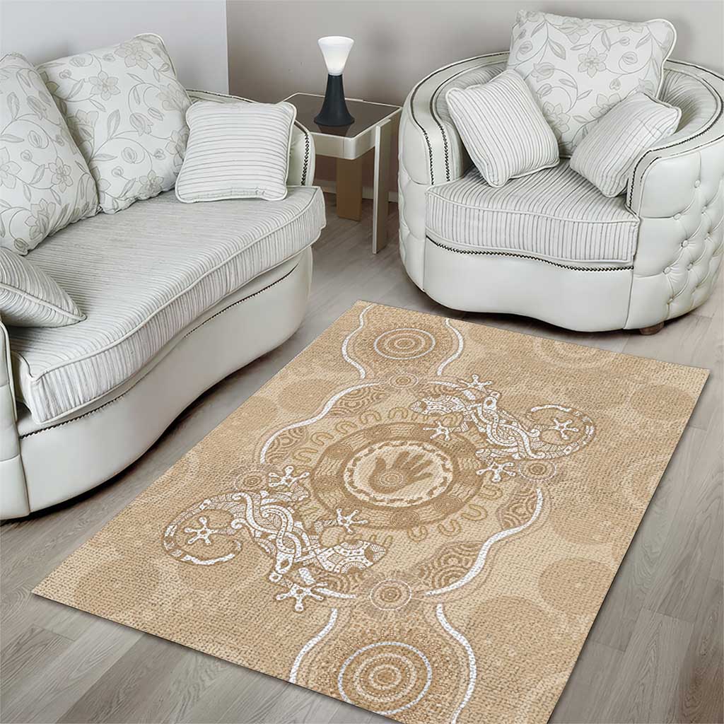 Beige Australia Lizard With Aboriginal Art Area Rug