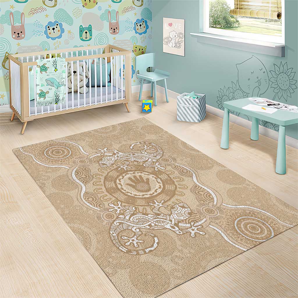 Beige Australia Lizard With Aboriginal Art Area Rug