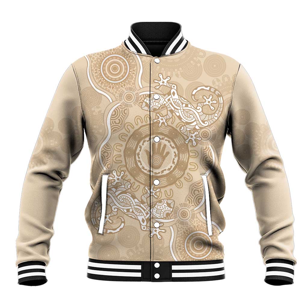 Beige Australia Lizard With Aboriginal Art Baseball Jacket