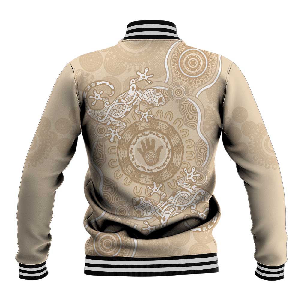 Beige Australia Lizard With Aboriginal Art Baseball Jacket