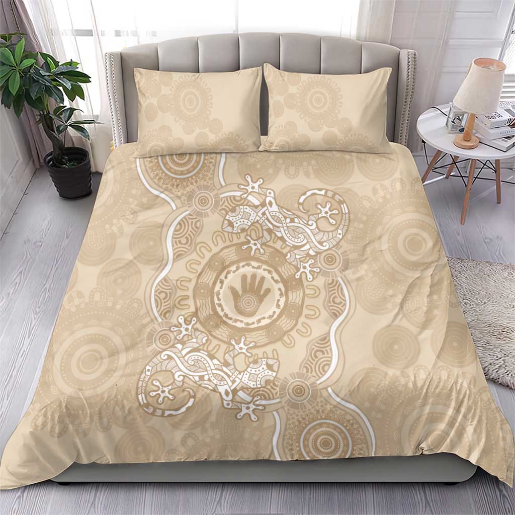 Beige Australia Lizard With Aboriginal Art Bedding Set