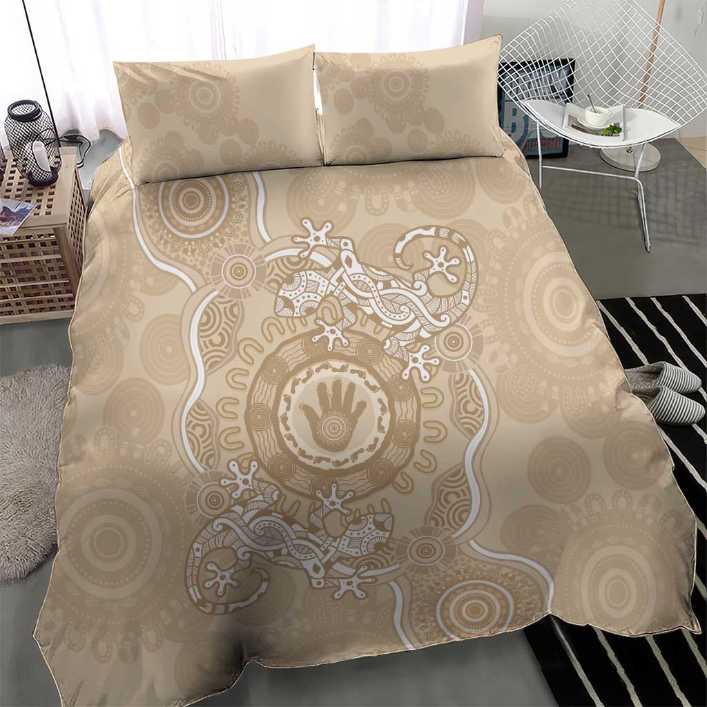 Beige Australia Lizard With Aboriginal Art Bedding Set