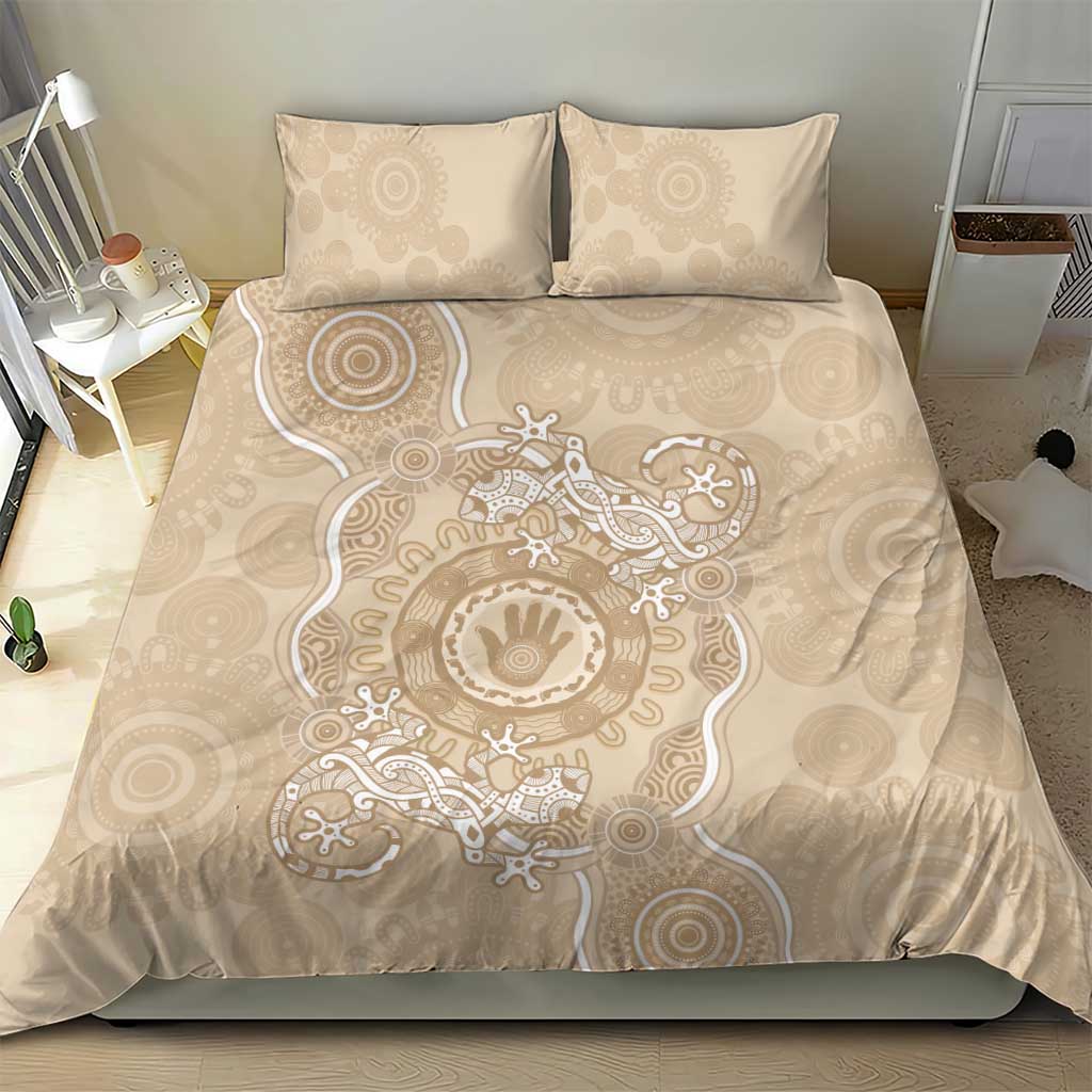 Beige Australia Lizard With Aboriginal Art Bedding Set