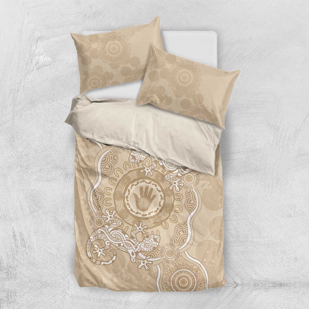 Beige Australia Lizard With Aboriginal Art Bedding Set