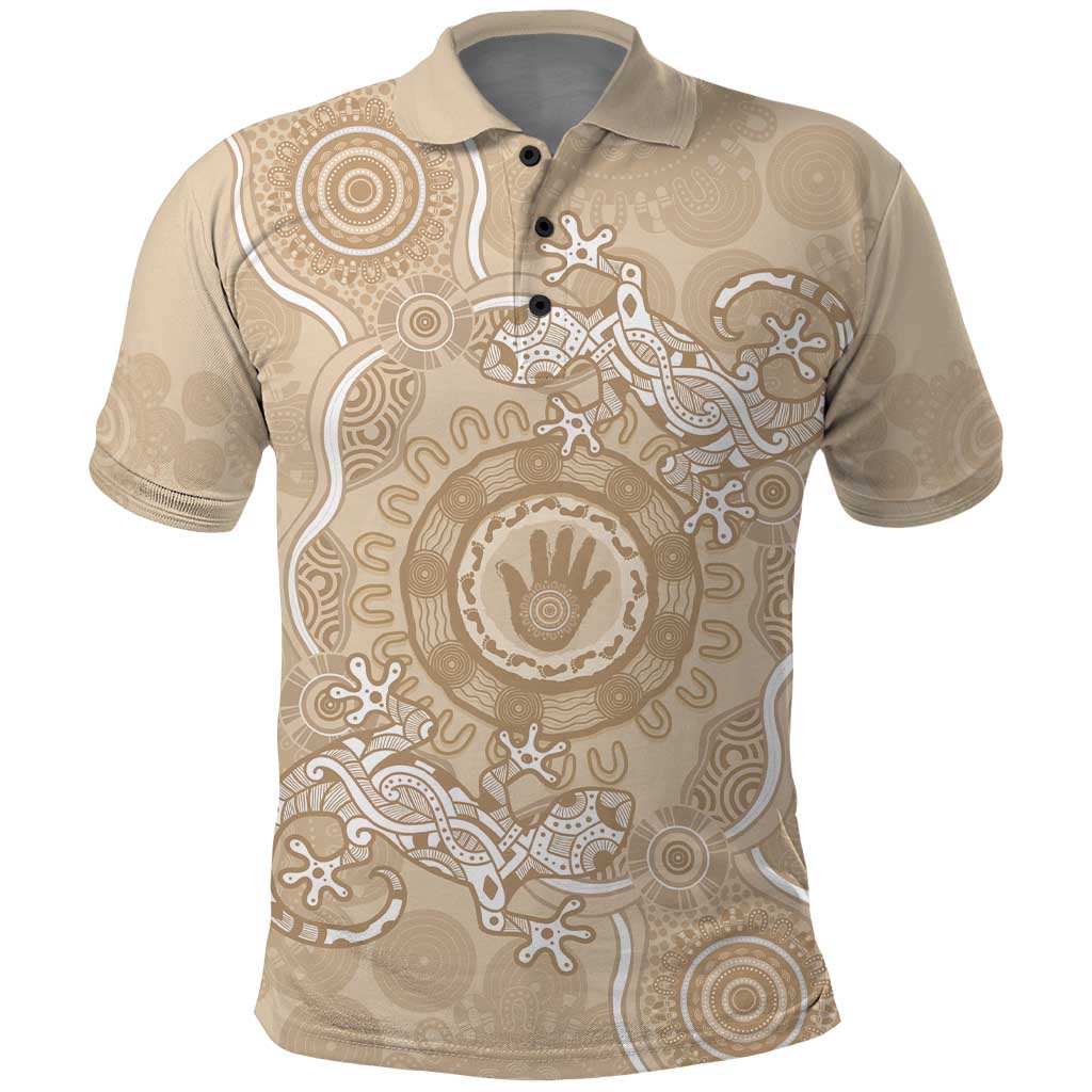 Beige Australia Lizard With Aboriginal Art Polo Shirt