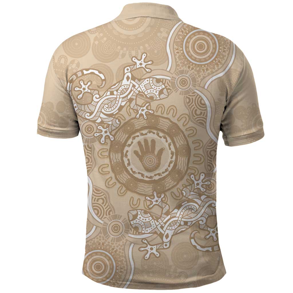 Beige Australia Lizard With Aboriginal Art Polo Shirt