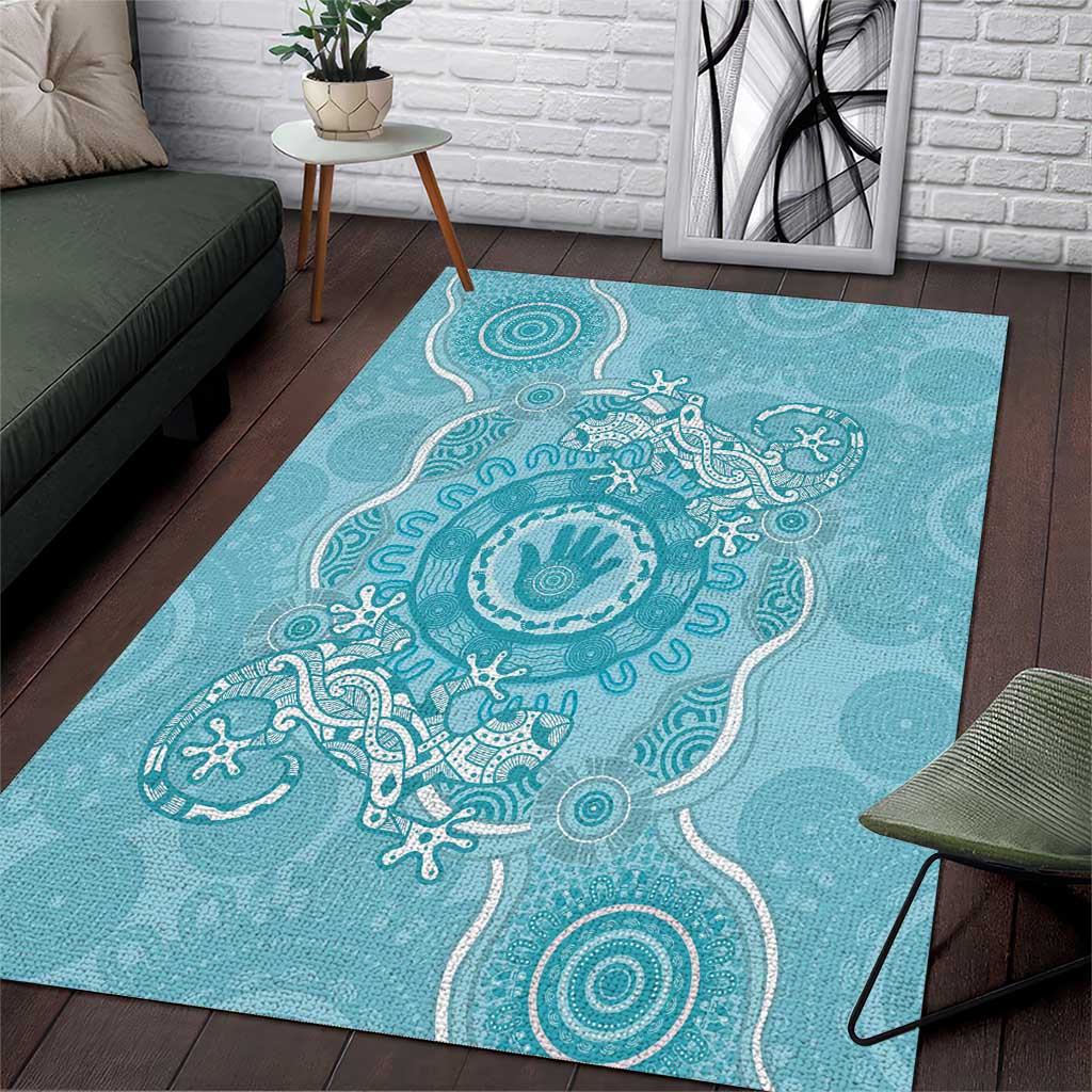 Blue Australia Lizard With Aboriginal Art Area Rug