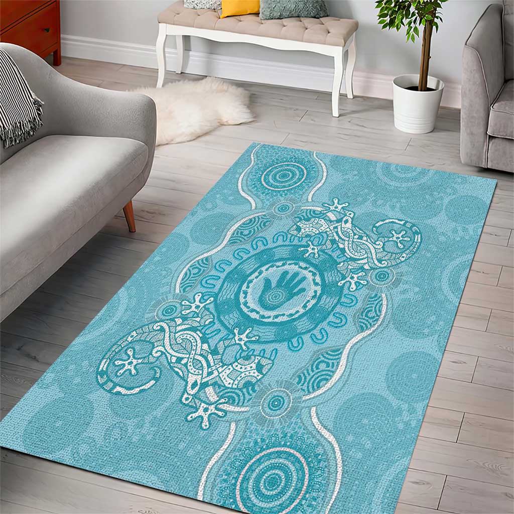 Blue Australia Lizard With Aboriginal Art Area Rug