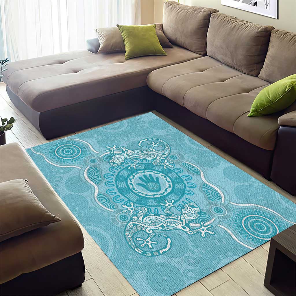 Blue Australia Lizard With Aboriginal Art Area Rug