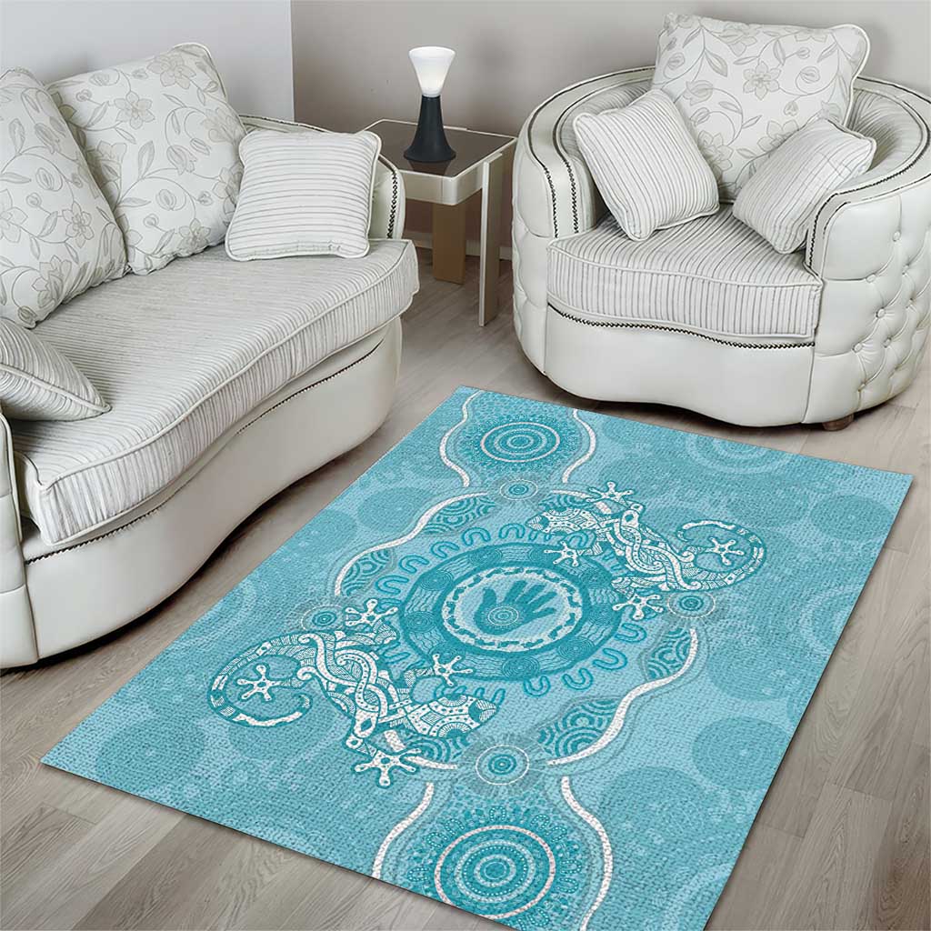 Blue Australia Lizard With Aboriginal Art Area Rug