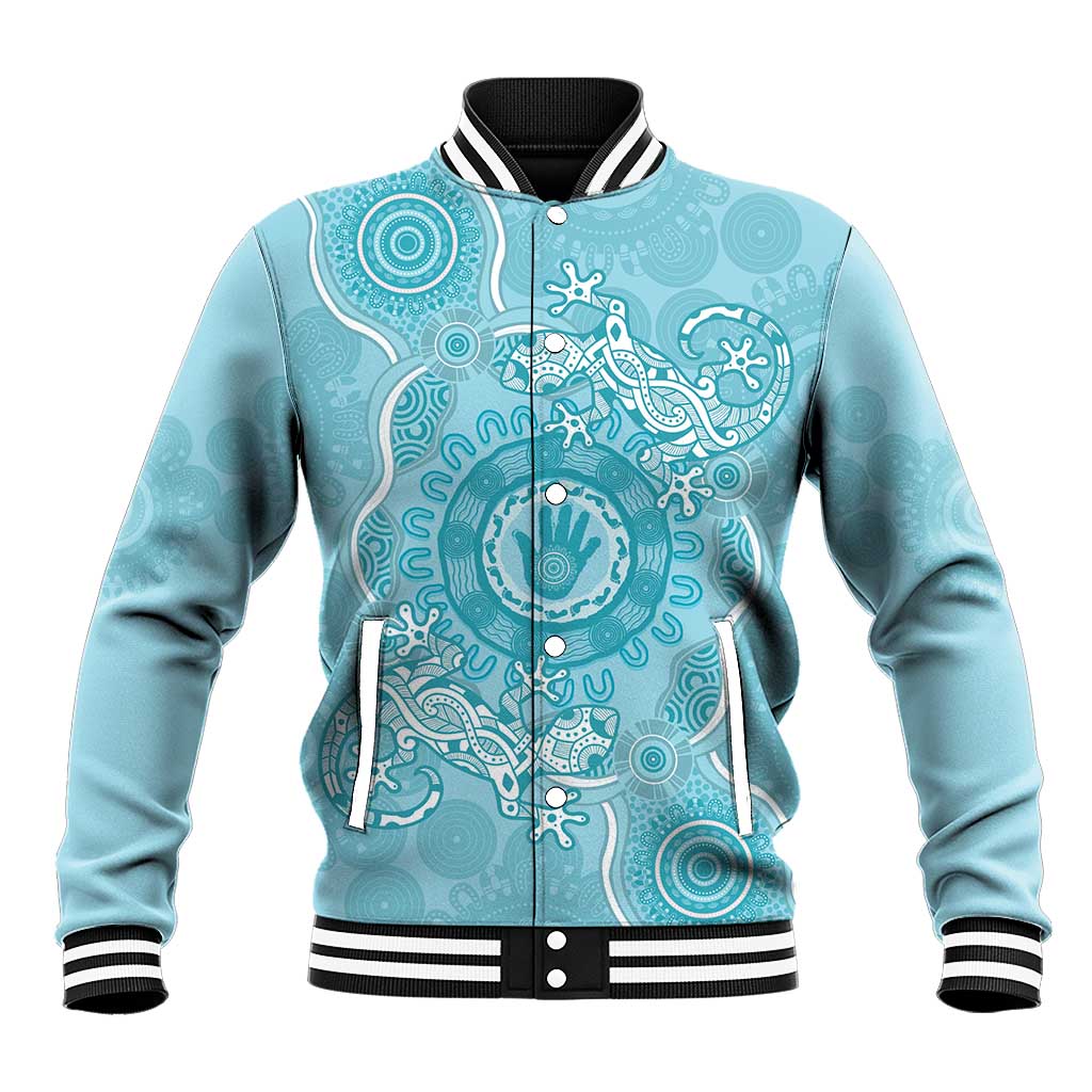 Blue Australia Lizard With Aboriginal Art Baseball Jacket