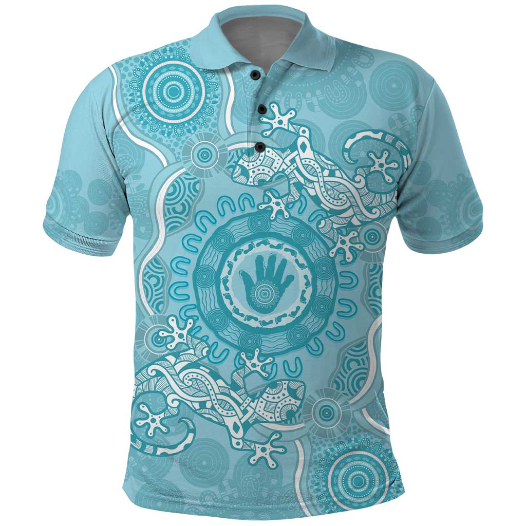 Blue Australia Lizard With Aboriginal Art Polo Shirt