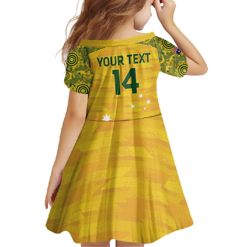 Custom Australia Matildas Family Matching Long Sleeve Bodycon Dress and Hawaiian Shirt National Color Indigenous Art