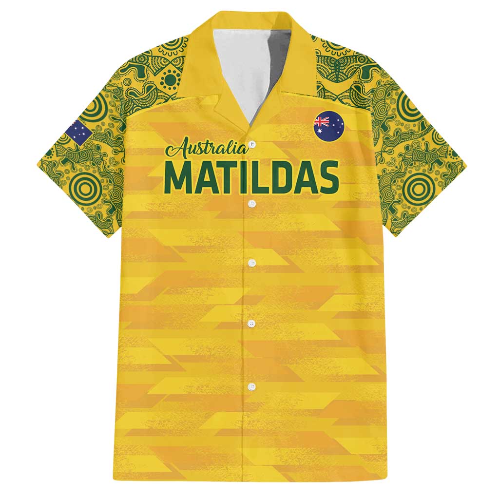 Custom Australia Matildas Family Matching Long Sleeve Bodycon Dress and Hawaiian Shirt National Color Indigenous Art