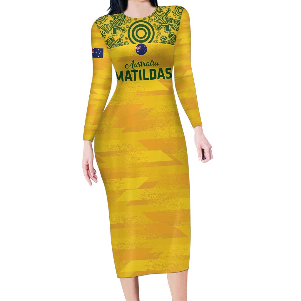 Custom Australia Matildas Family Matching Long Sleeve Bodycon Dress and Hawaiian Shirt National Color Indigenous Art