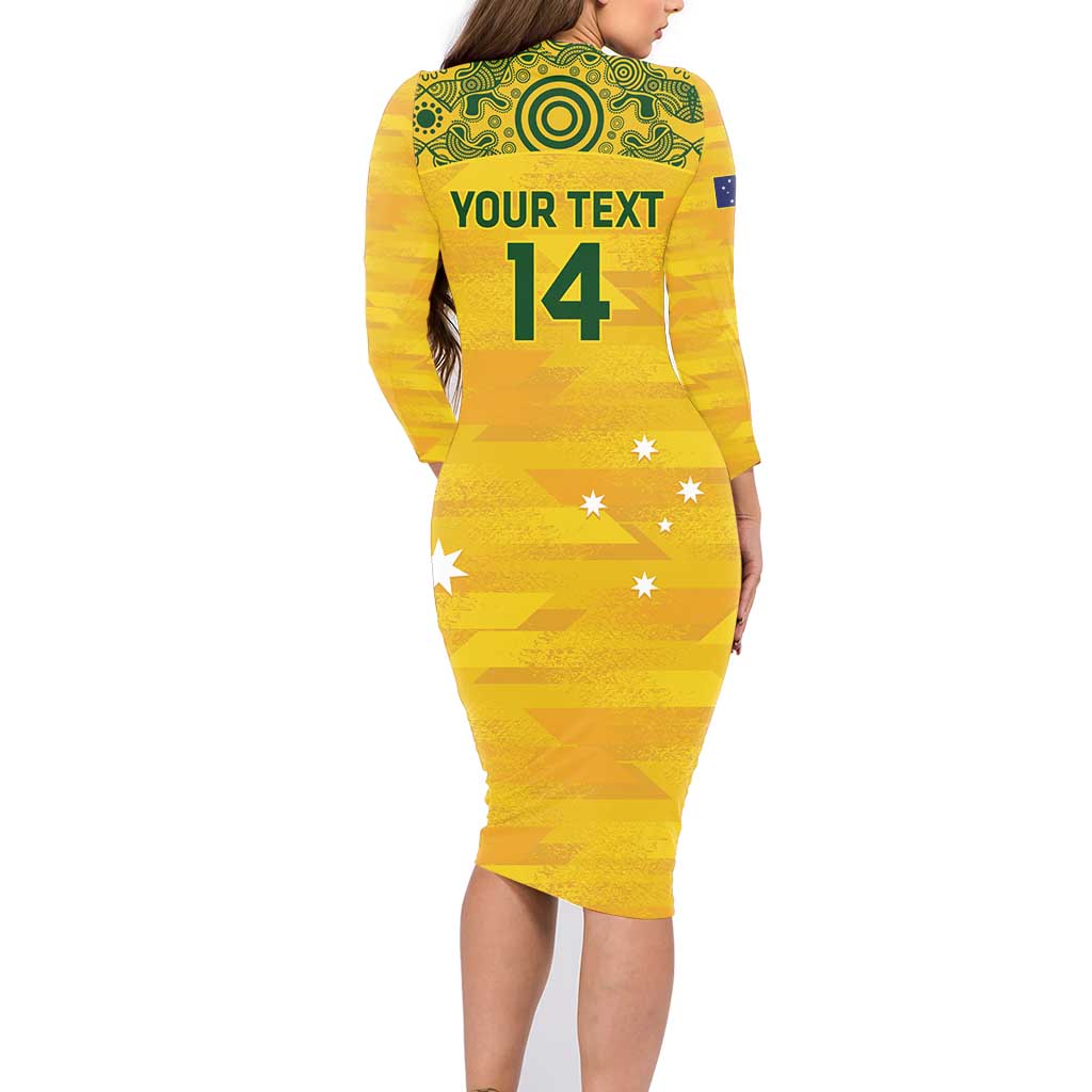 Custom Australia Matildas Family Matching Long Sleeve Bodycon Dress and Hawaiian Shirt National Color Indigenous Art