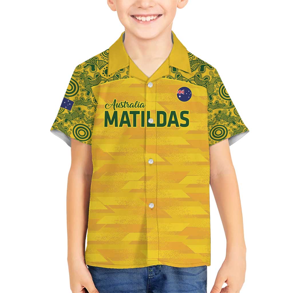 Custom Australia Matildas Family Matching Long Sleeve Bodycon Dress and Hawaiian Shirt National Color Indigenous Art